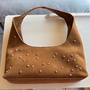 Melie Bianco Brown Suede Star & Stud Shoulder Bag